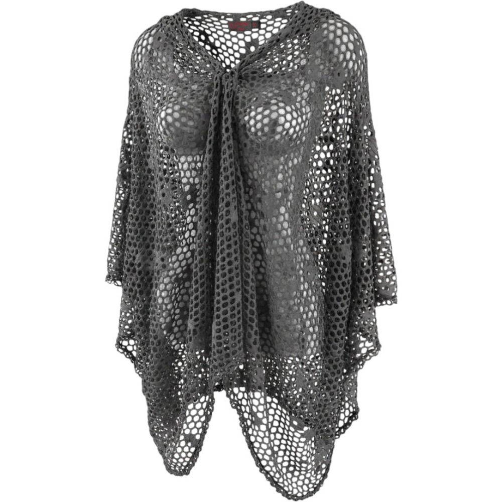 My Pretty Angel Gray Open Knit Mesh Rosette Draped Cardigan Shrug Large